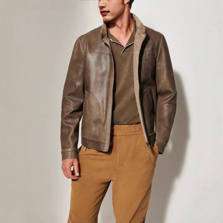 Herren Lederjacke im modernen Schnitt mit strukturiertem Obermaterial Aliams