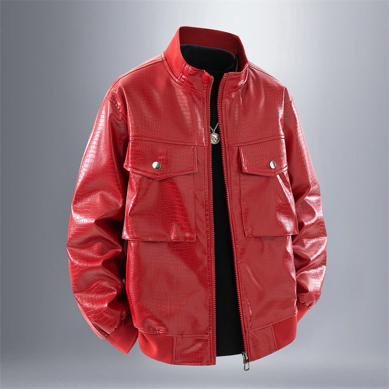 Herren Kunstleder Bomberjacke mit strukturiertem Design und praktischen Taschen Aliams