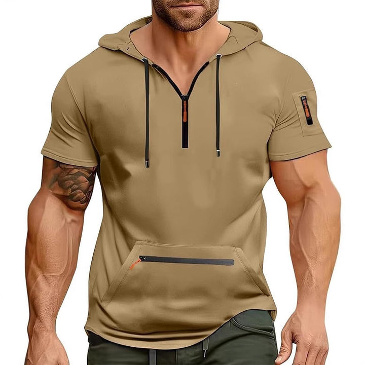 Herren Kurzarm Hoodie mit Reißverschluss Aliams