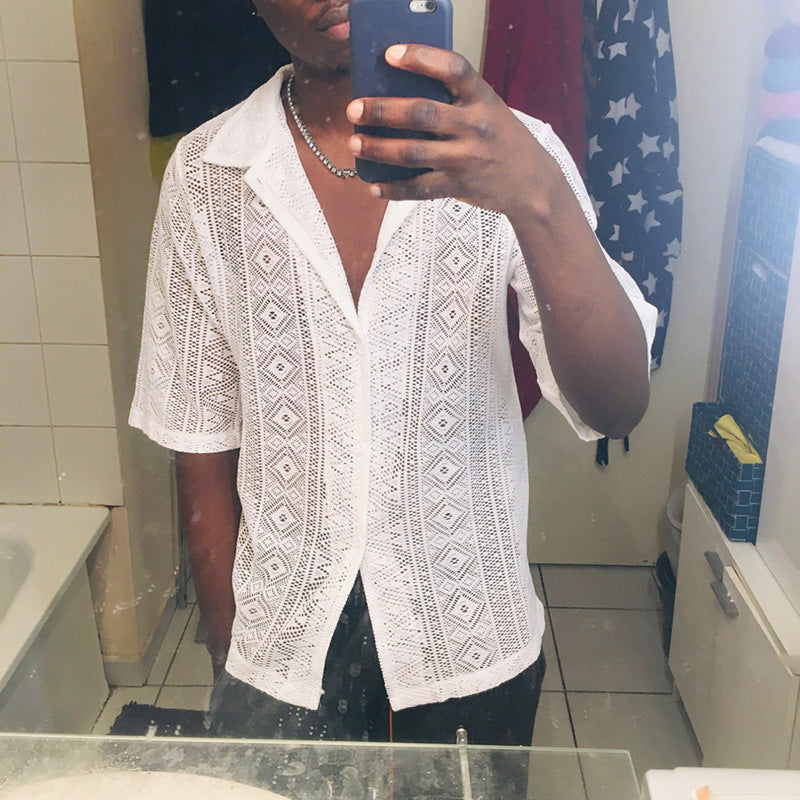 Herren Kurzarm Hemd mit strukturiertem Muster und Knopfleiste Aliams