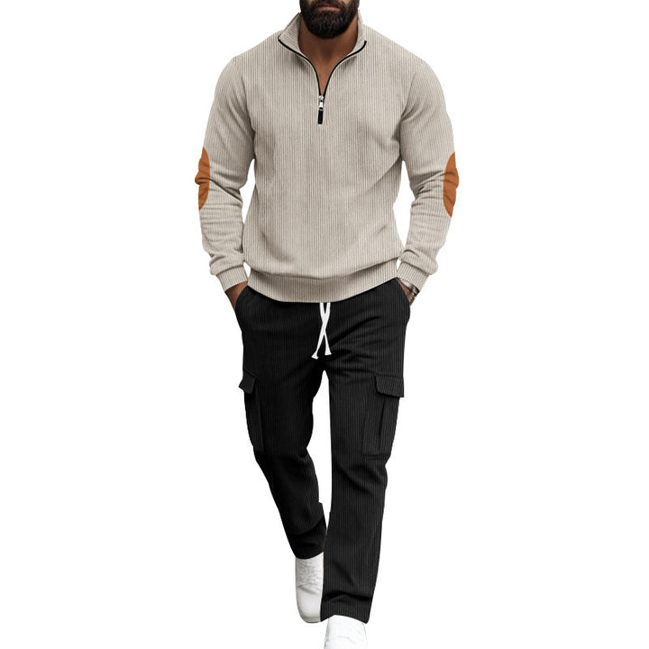 Herren sportlicher Fleece-Pullover mit Reißverschluss und Cargo-Hose Aliams