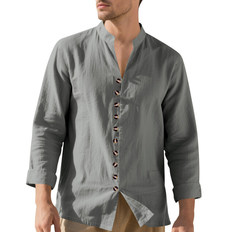 Herren Elegantes Langarmhemd mit Stehkragen und modischen Knöpfen Aliams