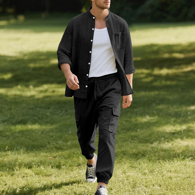 Herren entspannte Cargo-Hose und lässiges Hemd Set Aliams