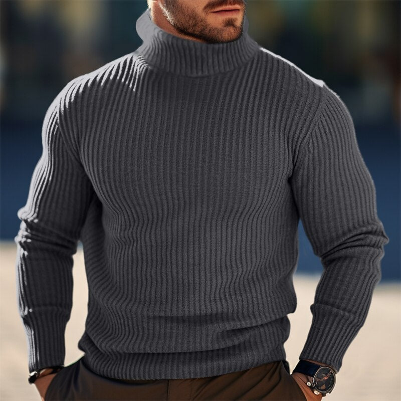 Herren Rollkragenpullover mit Rippstruktur und figuruformendem Schnitt Aliams