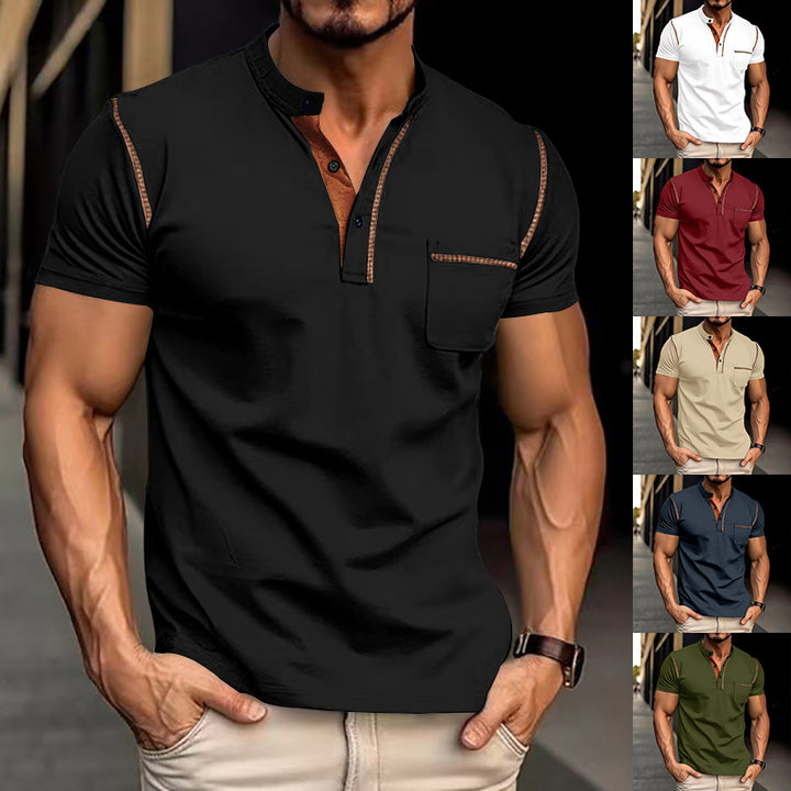 Herren Kurzarm-Henley-Shirt mit modischen Akzenten Aliams