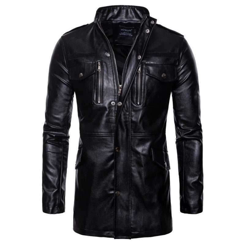 Herren Elegante Biker-Lederjacke mit asymmetrischem Reißverschluss und praktischen Taschen Aliams