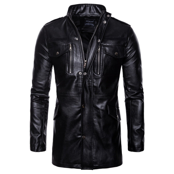 Herren Elegante Biker-Lederjacke mit asymmetrischem Reißverschluss und praktischen Taschen Aliams