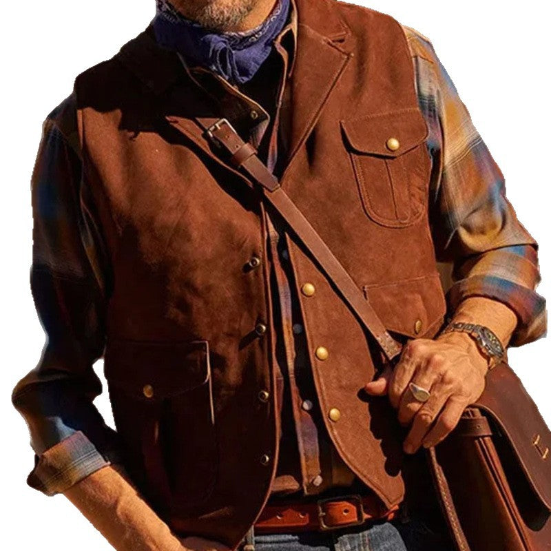 Herren Premium Wildlederweste mit funktionalen Taschen und klassischem Schnitt Aliams