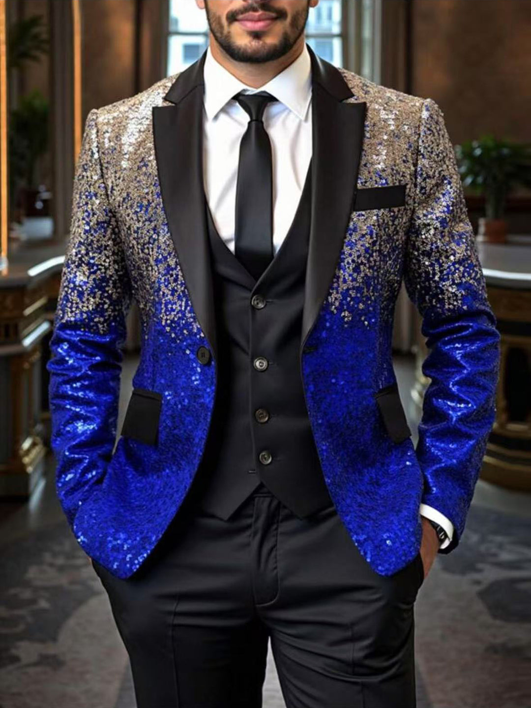 Herren eleganter Paillettenblazer mit modernem Schnitt Aliams