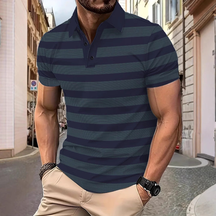 Herren Kurzarm Poloshirt mit gestreiftem Design und atmungsaktivem Stoff Aliams