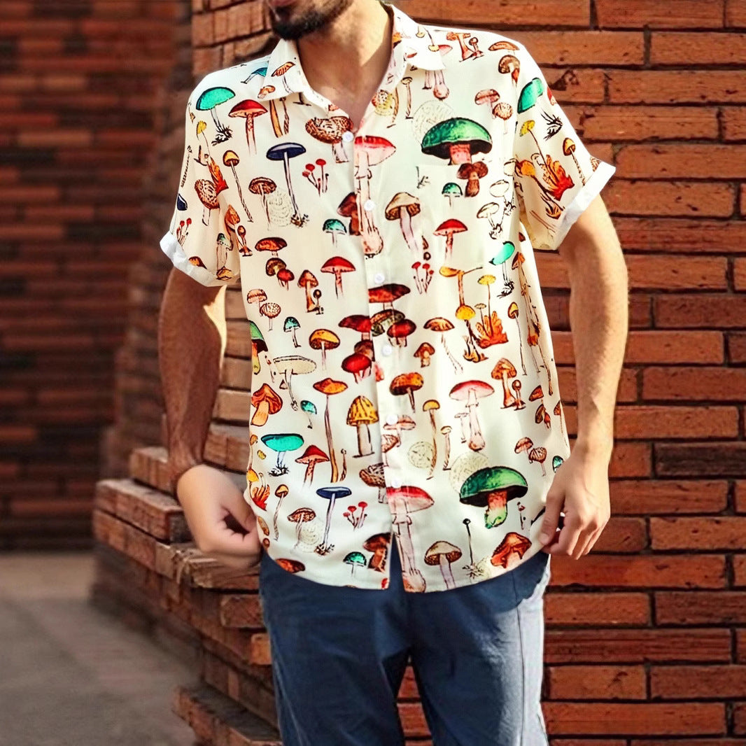 Herren Kurzarmhemd im verspielten Pilzdesign Aliams