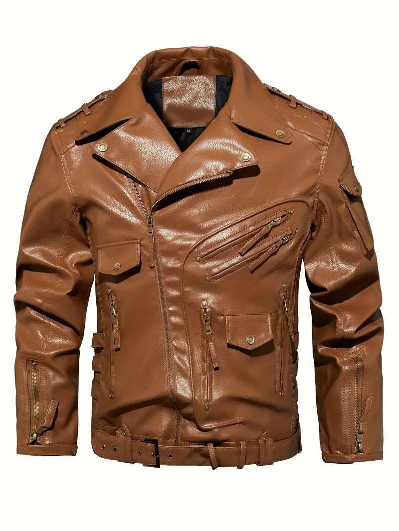 Herren stylische Bikerjacke mit mehreren Reißverschlusstaschen und Gürteldetail Aliams