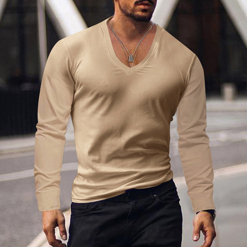 Herren V-Ausschnitt Langarmshirt aus atmungsaktivem Baumwollmix Aliams