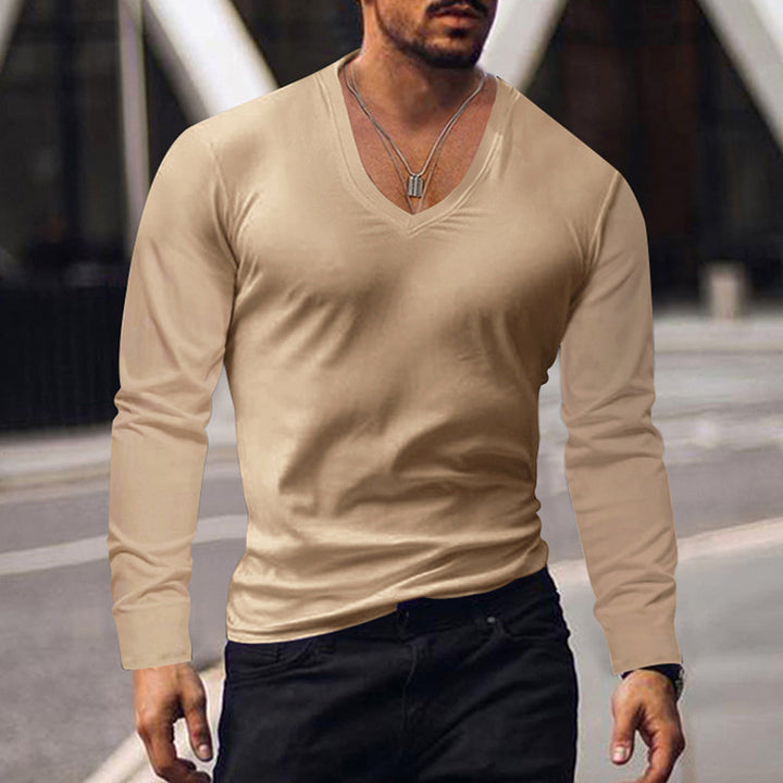 Herren V-Ausschnitt Langarmshirt aus atmungsaktivem Baumwollmix Aliams