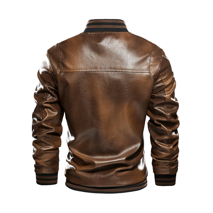 Herren klassische Lederjacke mit elastischen Rippbündchen Aliams