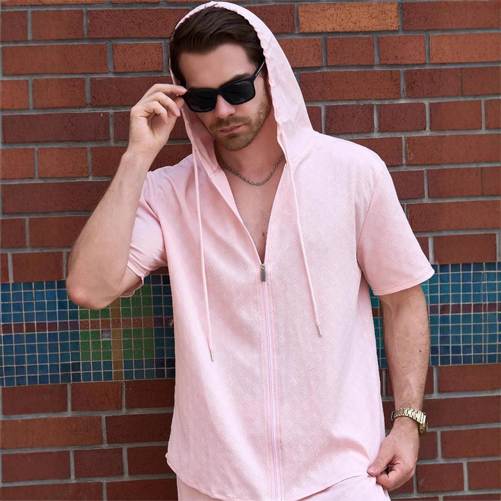 Herren Atmungsaktives Hoodie-Shirt mit kurzem Arm und durchgehendem Reißverschluss Aliams