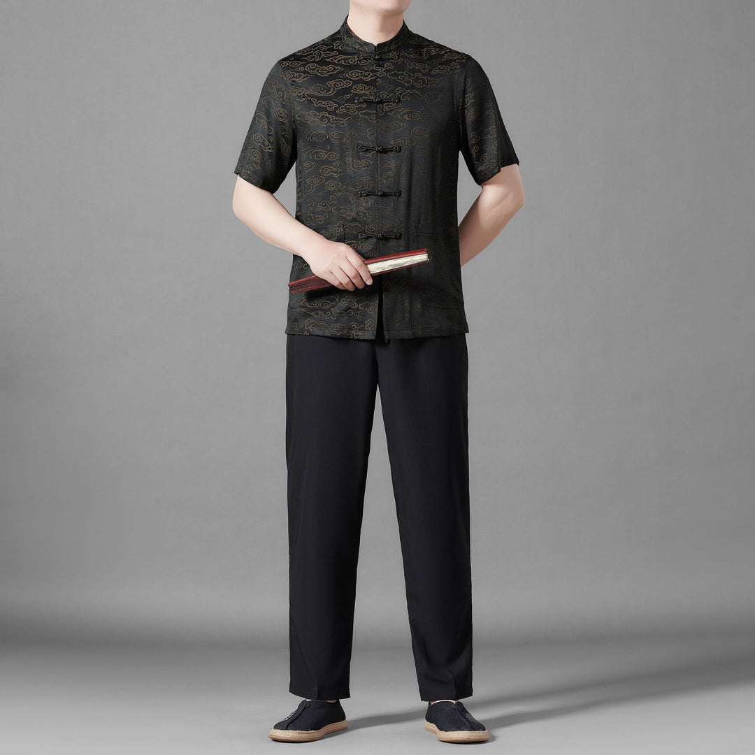 Herren Kurzarmhemd im asiatischen Stil mit traditionellem Muster Aliams