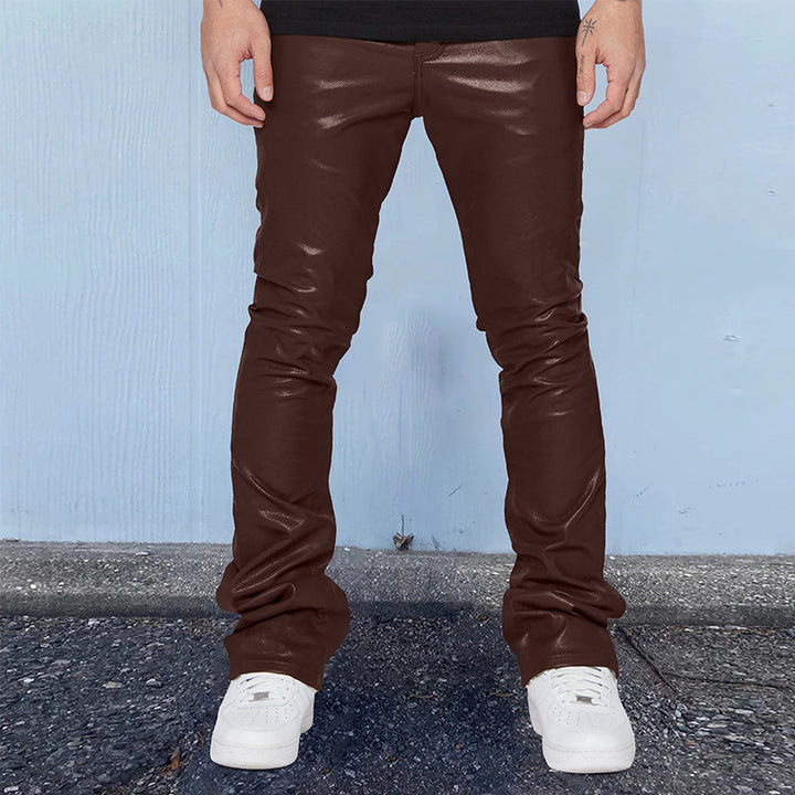 Herren elegante Skinny-Lederhose mit hochglänzender Oberfläche und figurbetontem Schnitt Aliams