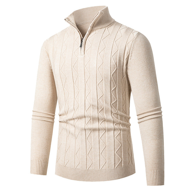 Herren Pullover mit modernem Stehkragen und strukturiertem Zopfmuster Aliams