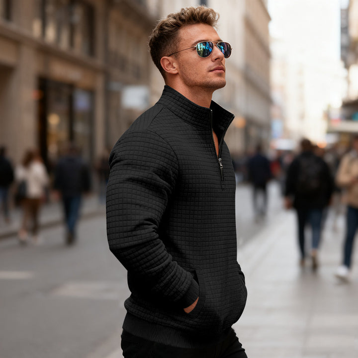 Herren Fleece-Pullover mit hohem Kragen und praktischem Reißverschluss Aliams