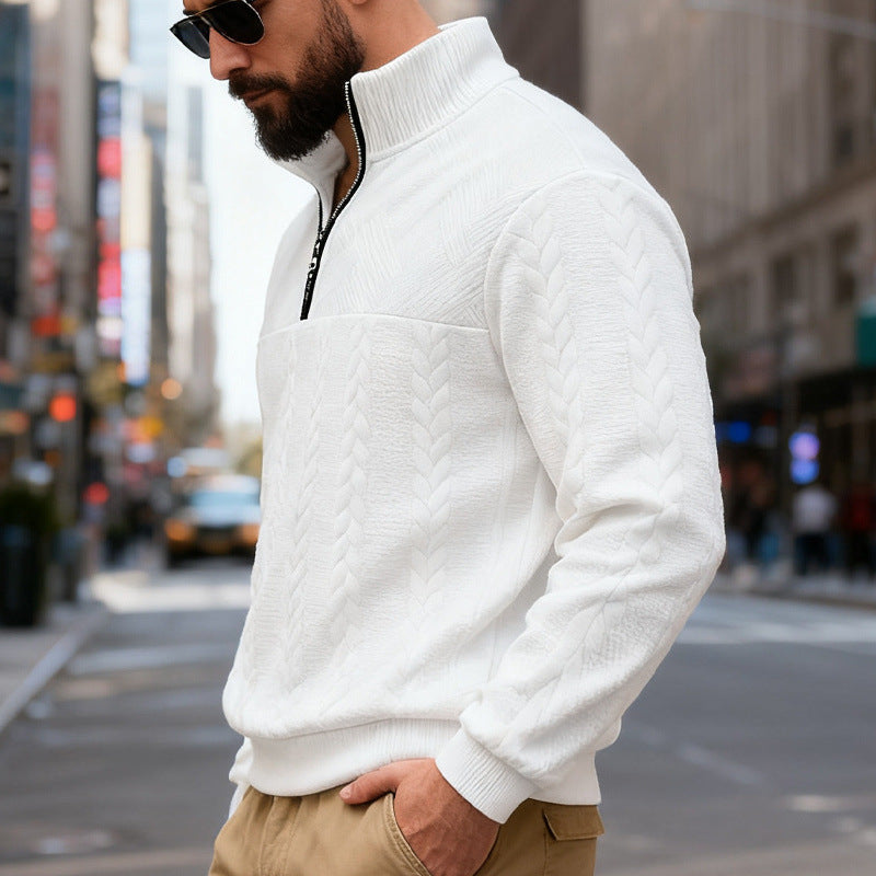 Herren Fleece-Pullover mit hohem Kragen und Reißverschluss Aliams