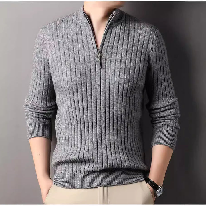 Herren Strickpullover mit modernem Stehkragen im Rippdesign Aliams