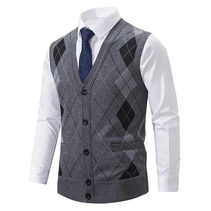 Herren elegante Strickjacke mit Rautenmuster und praktischen Taschen Aliams