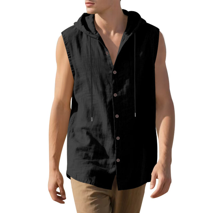 Herren ärmelloses Kapuzenshirt mit Knopfleiste Aliams