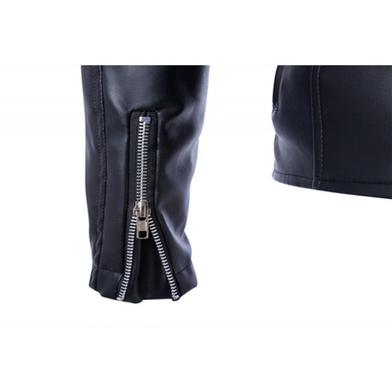 Herren Biker-Lederjacke mit asymmetrischem Reißverschluss und zahlreichen Taschen Aliams