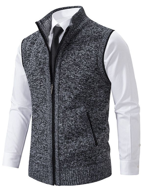 Herren elegante Strickweste mit hohem Kragen und praktischen Reißverschlusstaschen Aliams