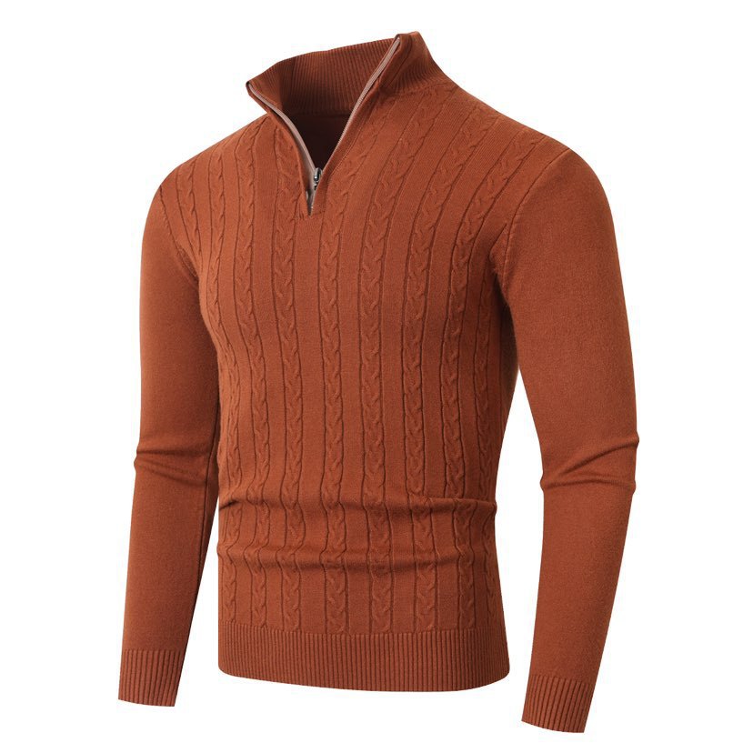 Herren Strickpullover mit modernem Zopfmuster und hohem Kragen Aliams