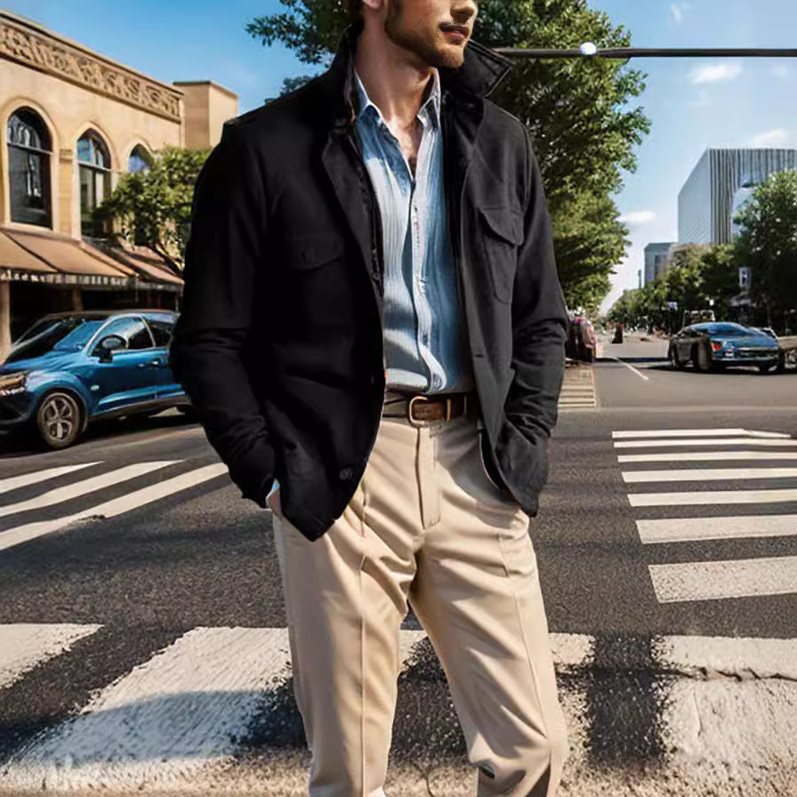Herren urbane Textiljacke mit doppeltem Kragen und praktischen Taschen Aliams
