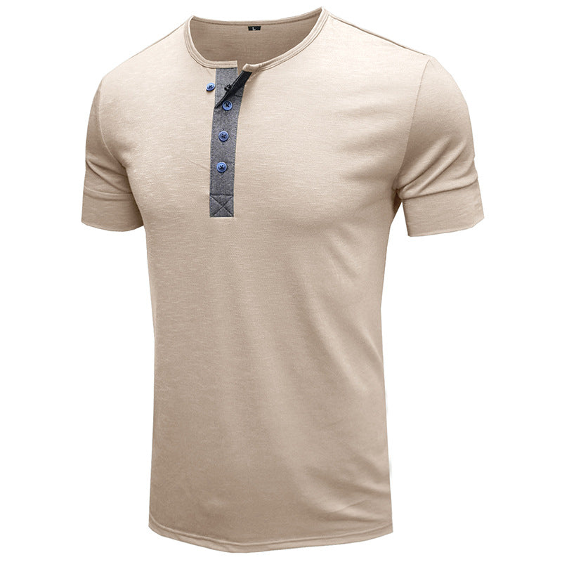 Herren Kurzarm-Henley Shirt mit modischen Knopfdetails Aliams