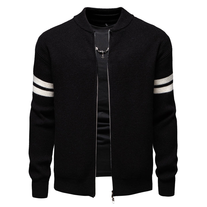 Herren Strickjacke mit modernem Zipper und dekorativem Streifenmuster Aliams
