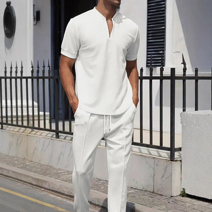 Herren sportliches Oberteil mit kurzem Reißverschluss und lässiger Hose Aliams