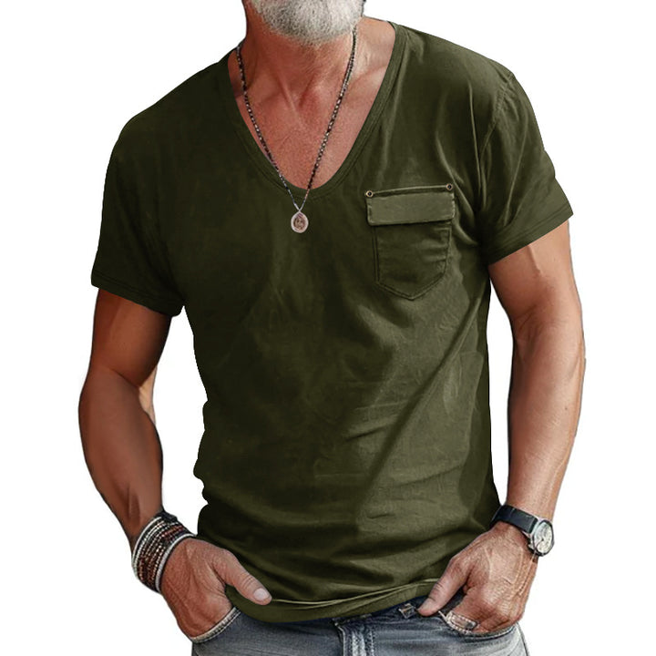 Herren V-Ausschnitt T-Shirt mit praktischer Brusttasche und atmungsaktivem Material Aliams