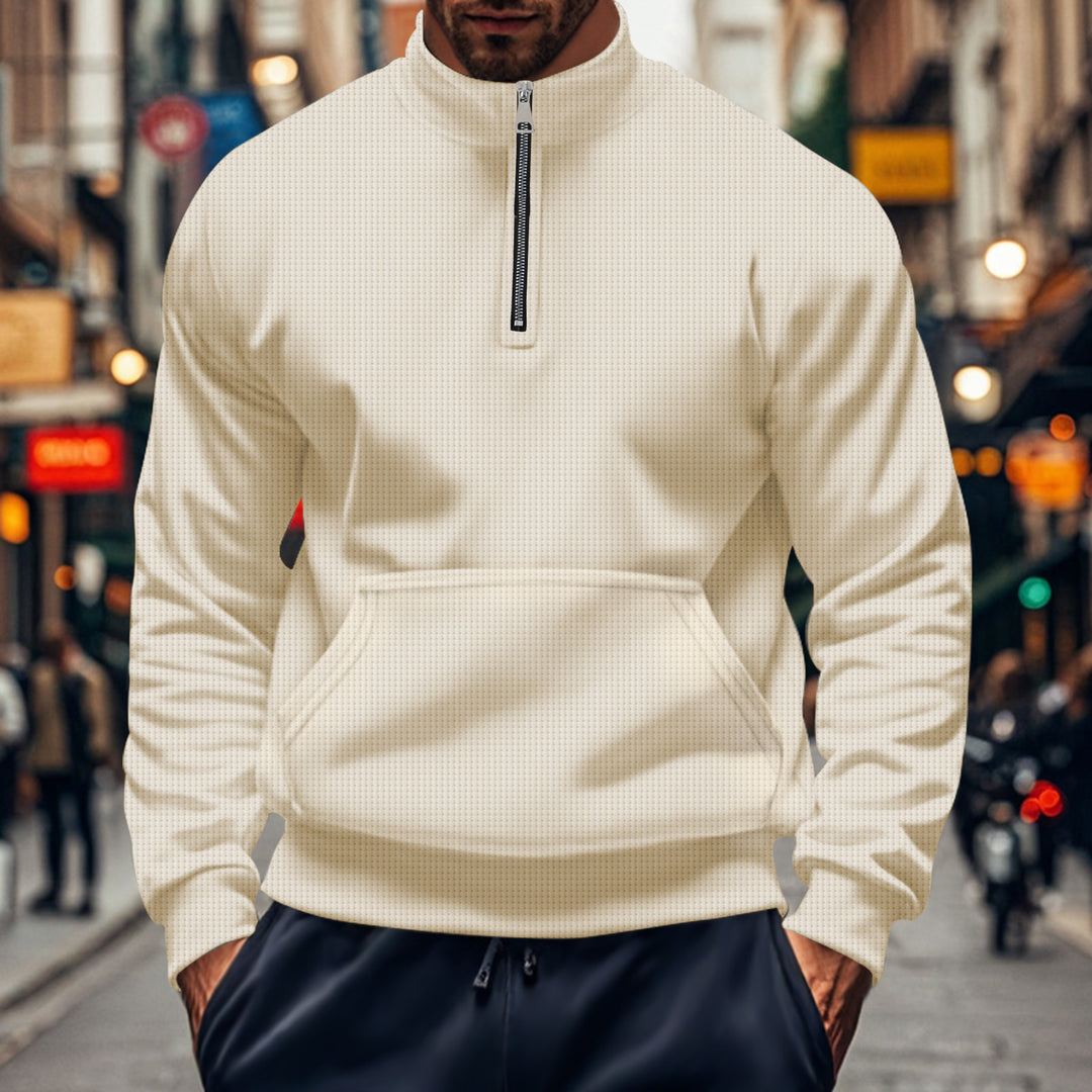 Herren Sweatshirt mit halbem Reißverschluss und praktischer Kängurutasche Aliams