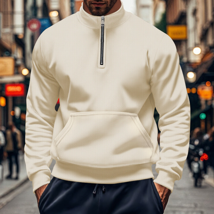 Herren Sweatshirt mit halbem Reißverschluss und praktischer Kängurutasche Aliams