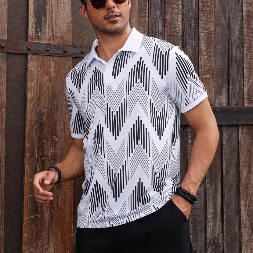 Herren Polohemd mit modernem geometrischem Design und schickem Kontrast Aliams