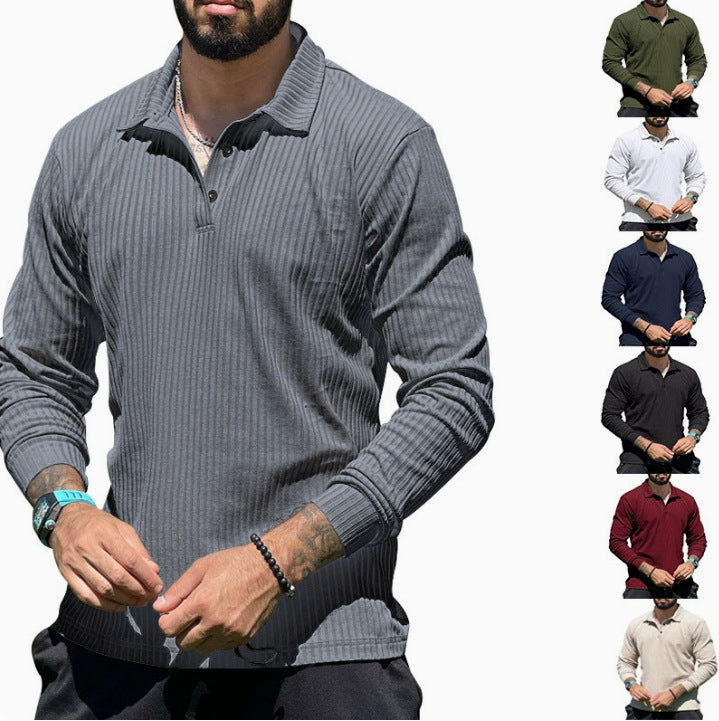 Herren sportliches Langarm-Polo mit Rippstruktur Aliams