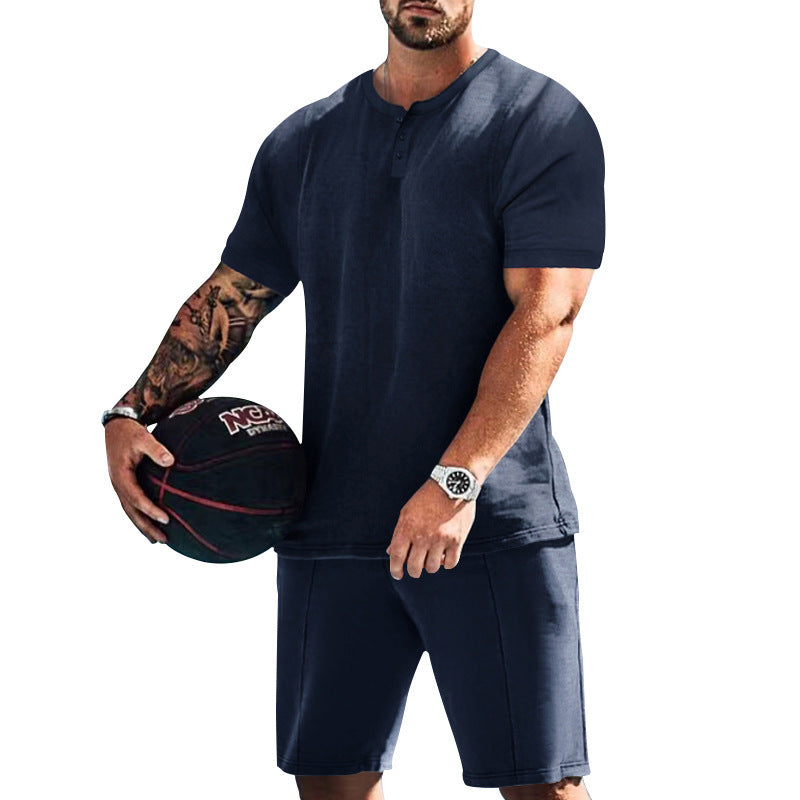 Herren sportliches Freizeitset mit knöpfbarem Oberteil und bequemen Shorts Aliams