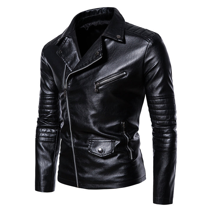 Herren stylische Bikerjacke mit asymmetrischem Reißverschluss und praktischen Taschen Aliams
