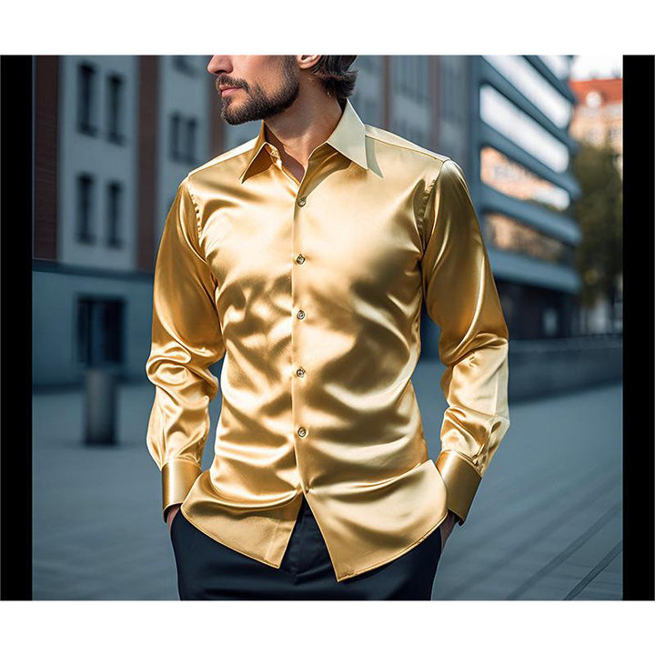 Herren Hochglänzendes Satin-Hemd mit modernem Schnitt Aliams