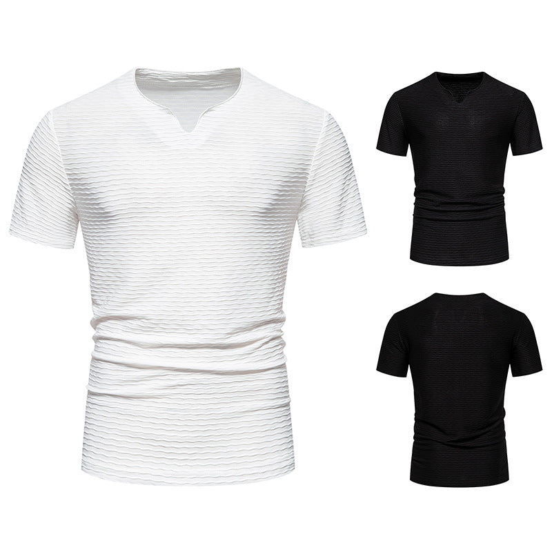 Herren Kurzarm T-Shirt mit strukturiertem Wellenmuster Aliams