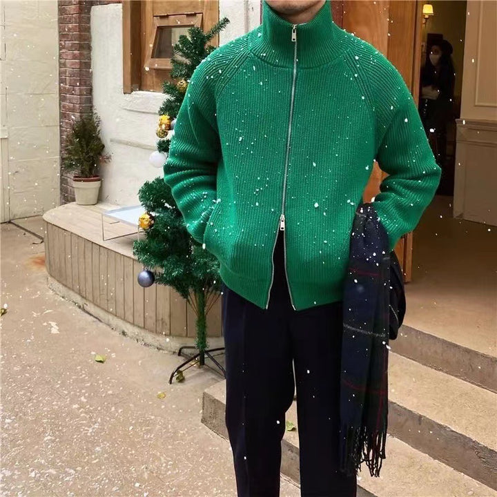 Herren hochwertige Strickjacke mit hohem Kragen und praktischen Reißverschluss Aliams
