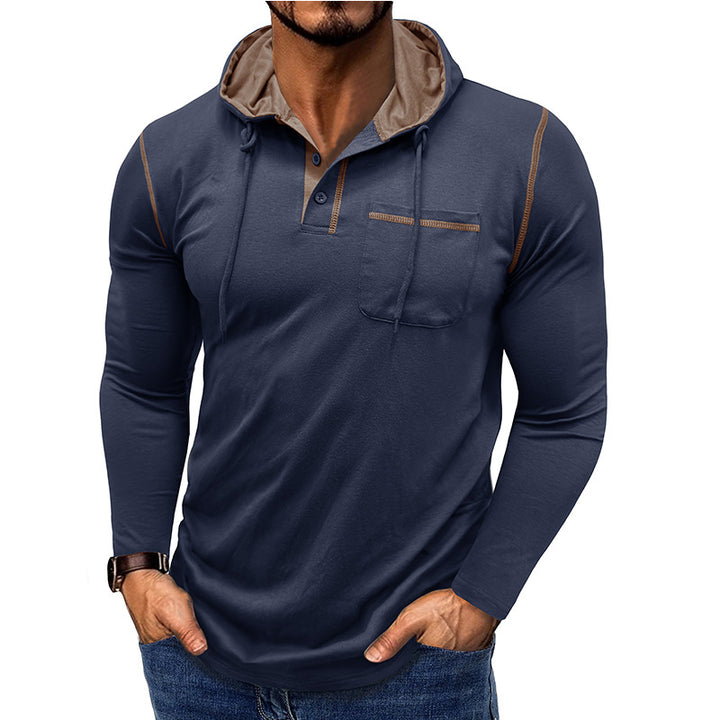 Herren Kapuzenpullover mit modischer Knopfleiste und praktischer Brusttasche Aliams