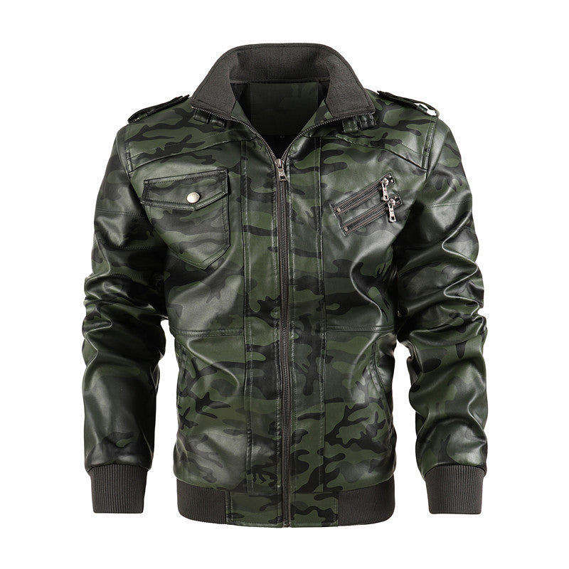 Herren Camouflage Lederjacke im Urbanen Stil Aliams