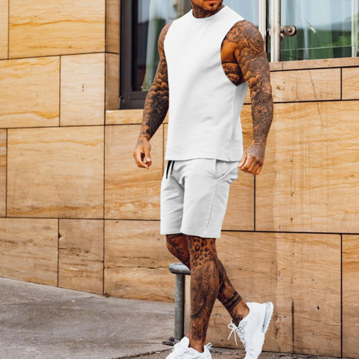 Herren sportliches Training Outfit mit ärmellosem Oberteil und Shorts Aliams