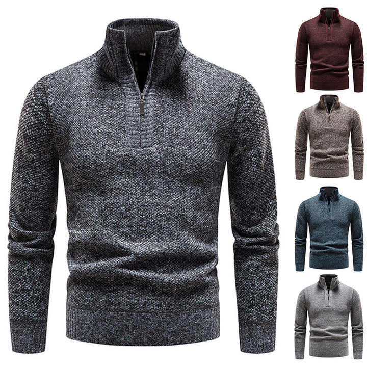 Herren eleganter Strickpullover mit modernem Stehkragen und Reißverschluss Aliams