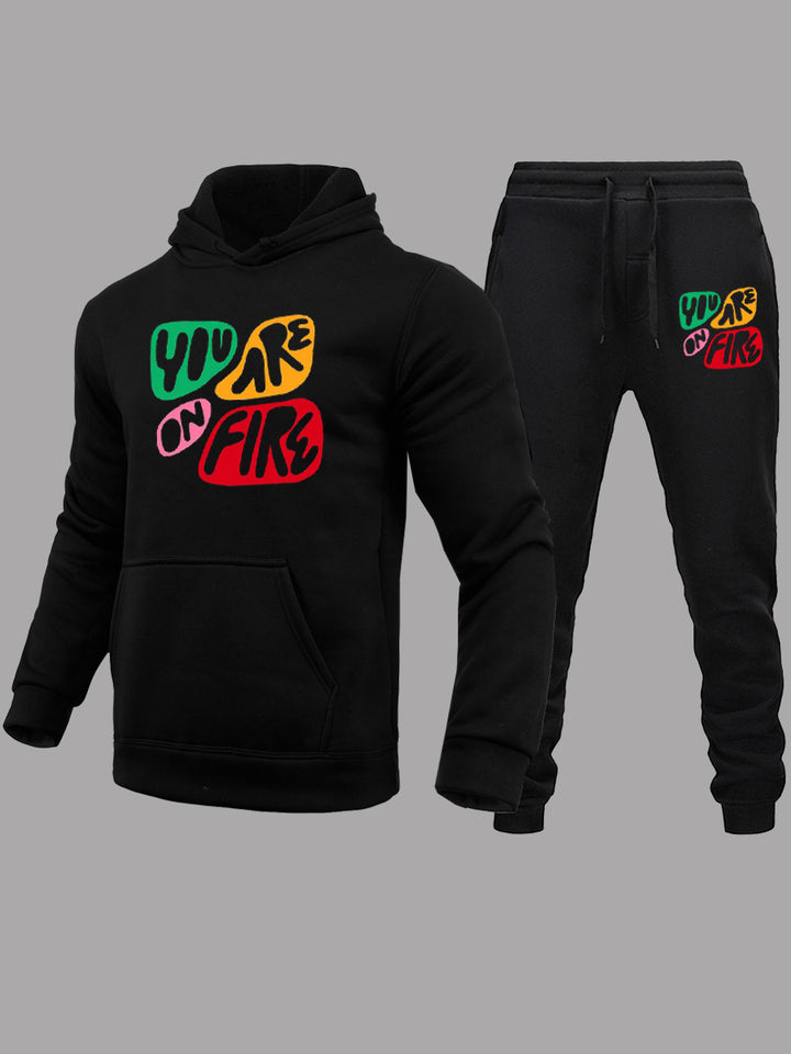 Herren Sportliches Hoodie und Jogginghose Set mit kreativem Druck Aliams